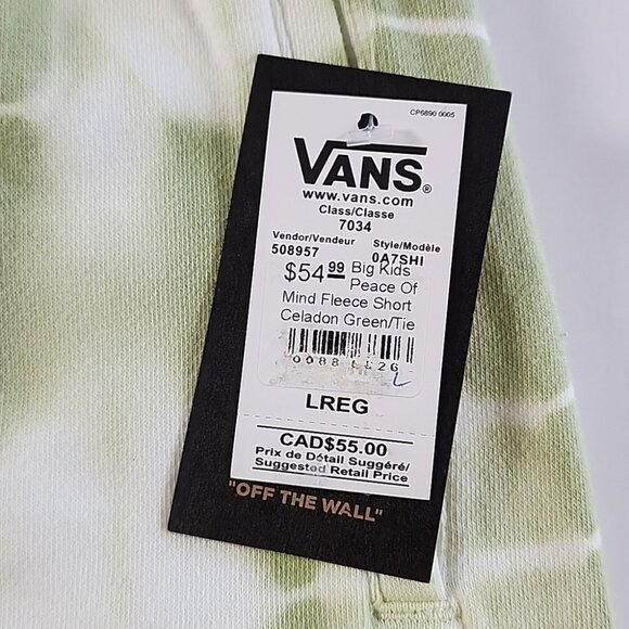 VANS 1966 Big Kids Youth Mind Fleece Short Celadon Green White Tie Dye Size L - Picture 10 of 14